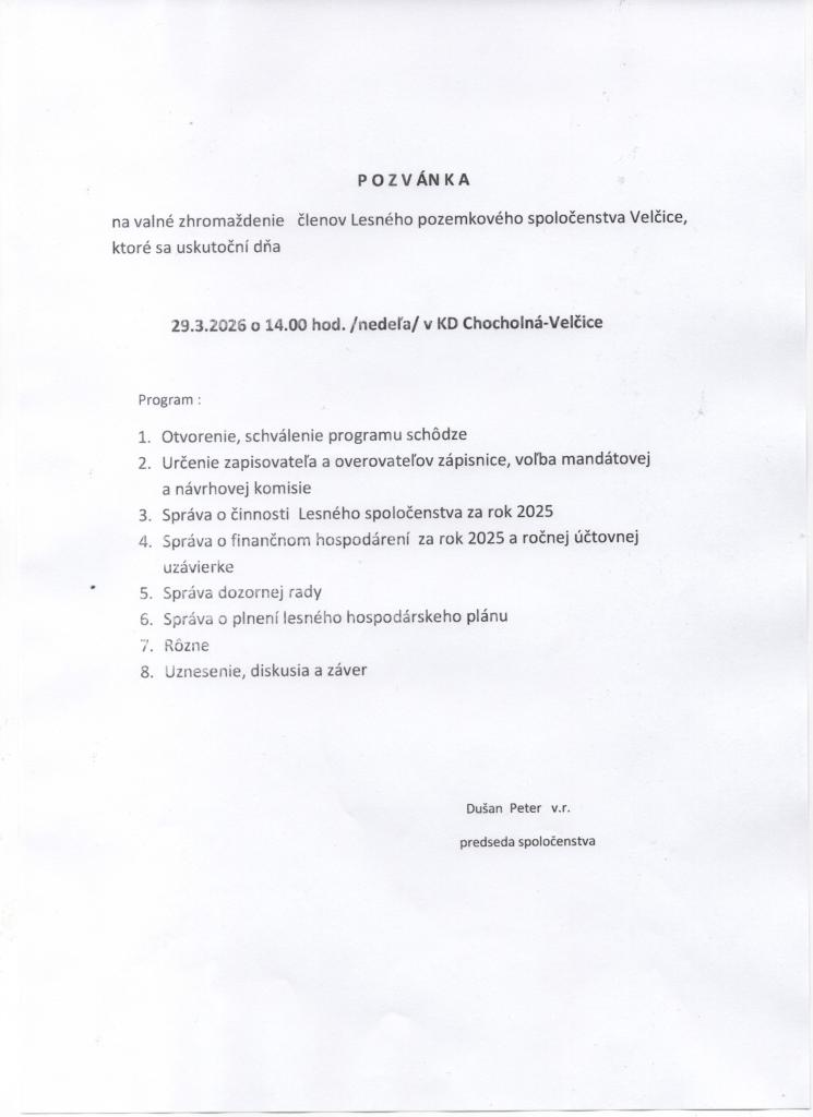 Pozvánka Lesné spoločenstvo Velčice