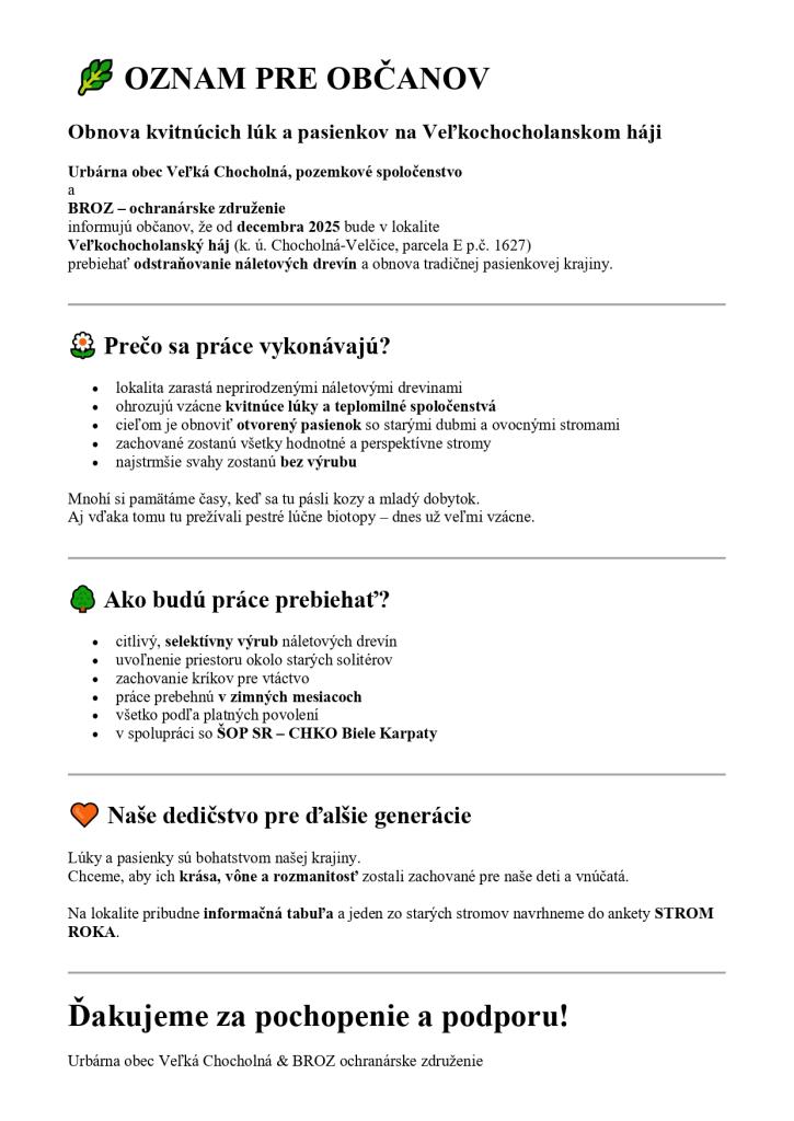 Obnova kvitnúcich lúk a pasienkov na Veľkochocholanskom háji