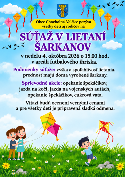 Súťaž v lietaní šarkanov — 4. októbra 2026 pri futbalovom ihrisku